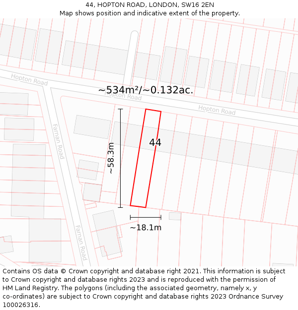 44, HOPTON ROAD, LONDON, SW16 2EN: Plot and title map