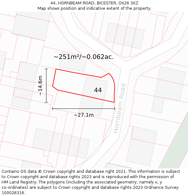 44, HORNBEAM ROAD, BICESTER, OX26 3XZ: Plot and title map
