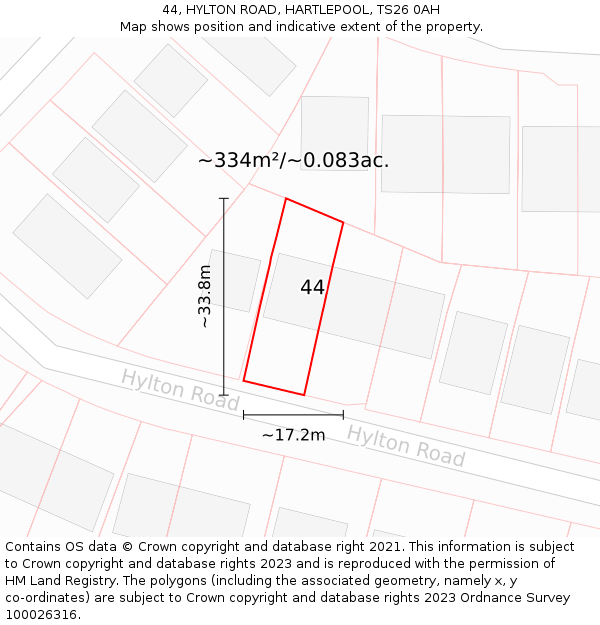 44, HYLTON ROAD, HARTLEPOOL, TS26 0AH: Plot and title map