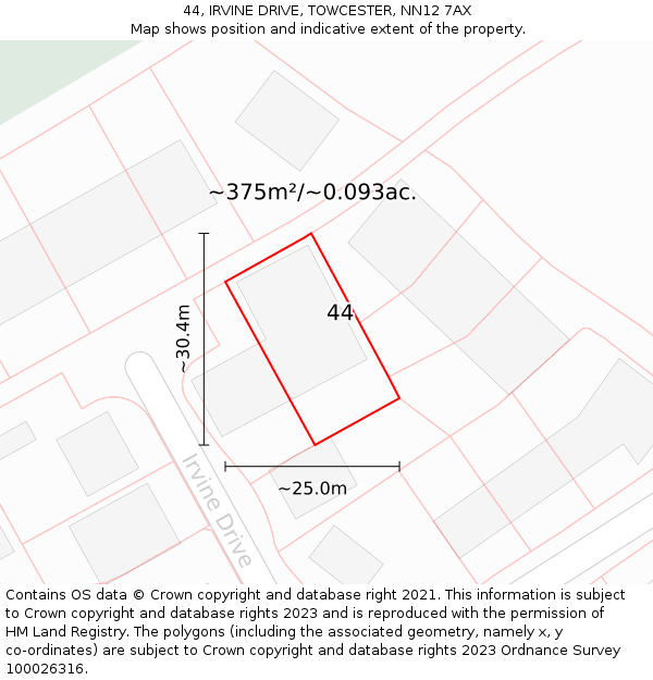 44, IRVINE DRIVE, TOWCESTER, NN12 7AX: Plot and title map