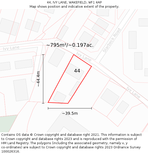 44, IVY LANE, WAKEFIELD, WF1 4AP: Plot and title map