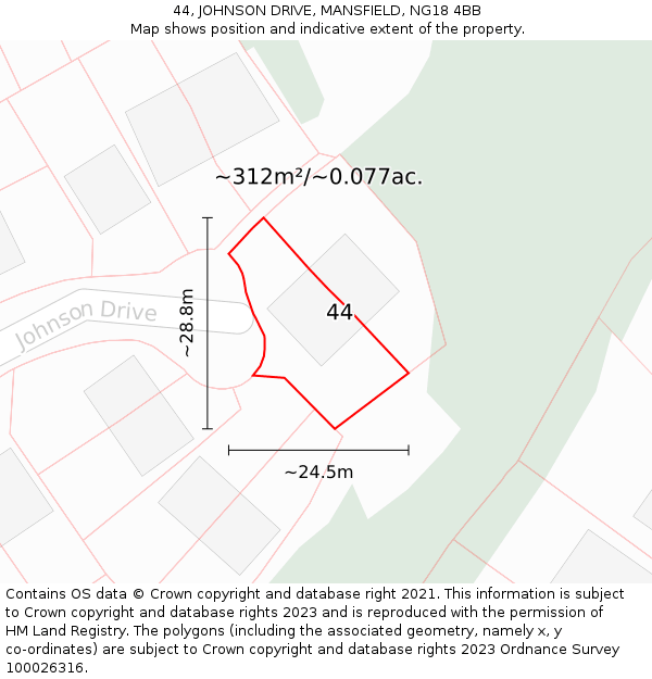 44, JOHNSON DRIVE, MANSFIELD, NG18 4BB: Plot and title map