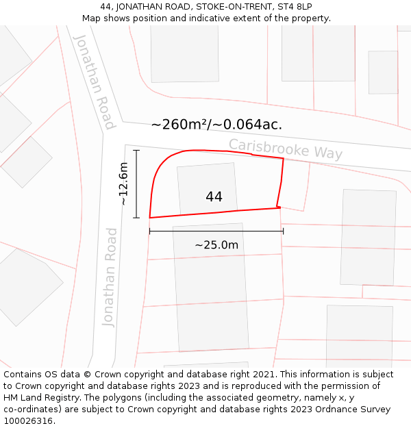 44, JONATHAN ROAD, STOKE-ON-TRENT, ST4 8LP: Plot and title map