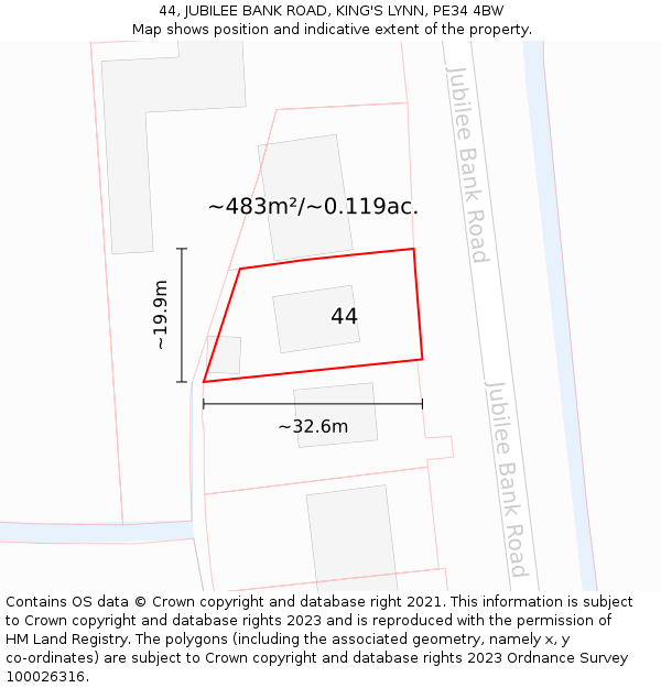 44, JUBILEE BANK ROAD, KING'S LYNN, PE34 4BW: Plot and title map