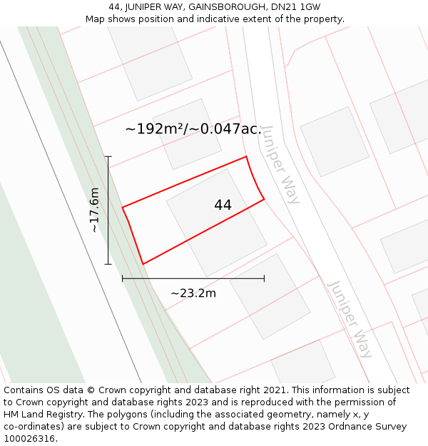 44, JUNIPER WAY, GAINSBOROUGH, DN21 1GW: Plot and title map