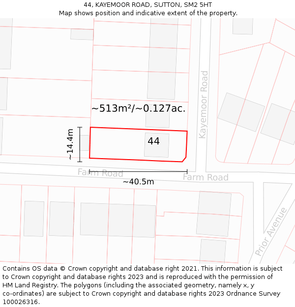 44, KAYEMOOR ROAD, SUTTON, SM2 5HT: Plot and title map