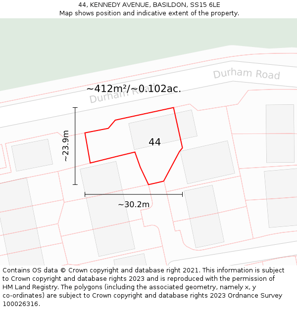 44, KENNEDY AVENUE, BASILDON, SS15 6LE: Plot and title map