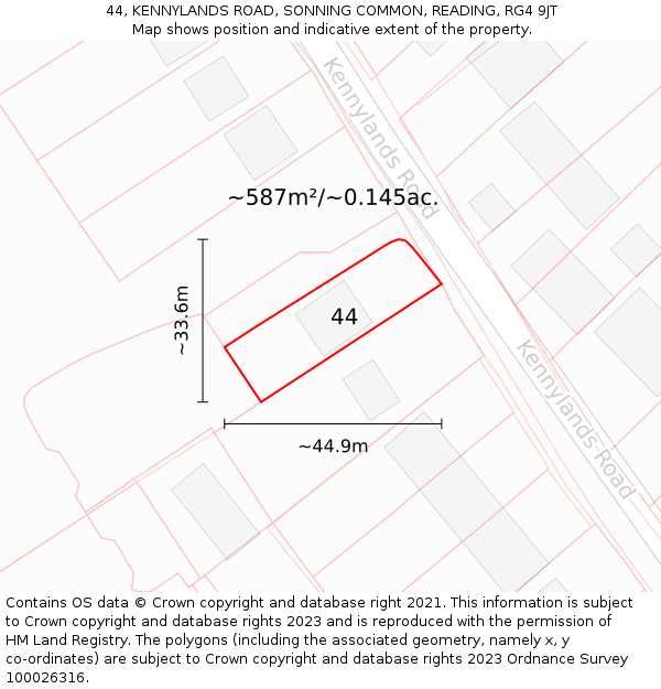 44, KENNYLANDS ROAD, SONNING COMMON, READING, RG4 9JT: Plot and title map