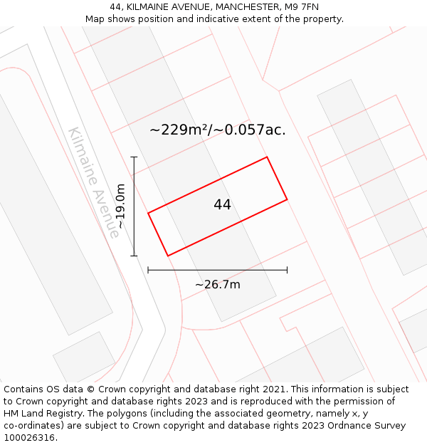 44, KILMAINE AVENUE, MANCHESTER, M9 7FN: Plot and title map