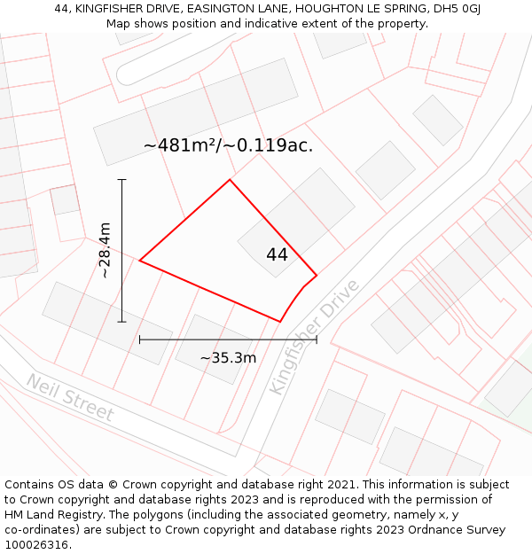 44, KINGFISHER DRIVE, EASINGTON LANE, HOUGHTON LE SPRING, DH5 0GJ: Plot and title map