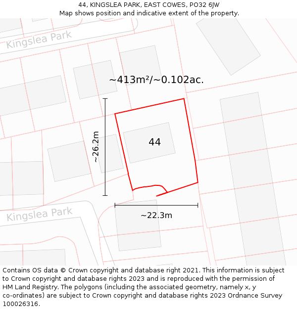 44, KINGSLEA PARK, EAST COWES, PO32 6JW: Plot and title map