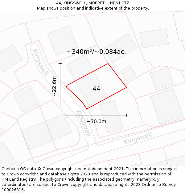 44, KINGSWELL, MORPETH, NE61 2TZ: Plot and title map