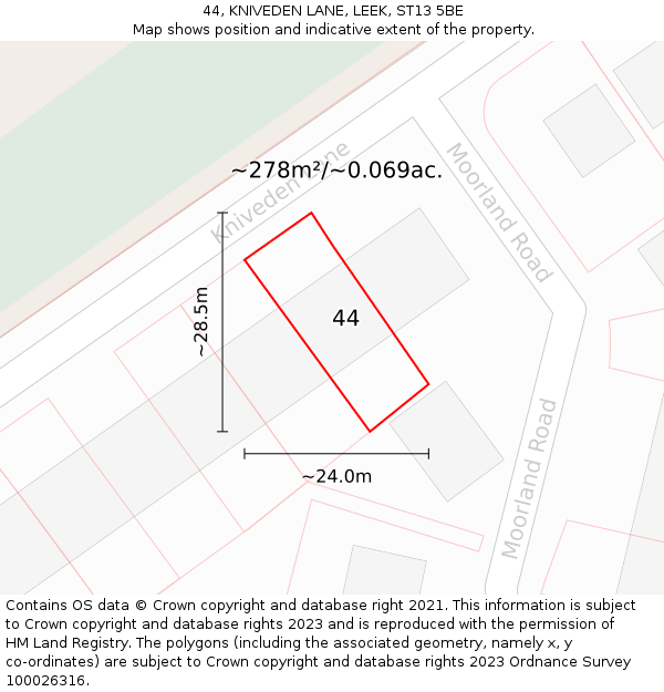 44, KNIVEDEN LANE, LEEK, ST13 5BE: Plot and title map