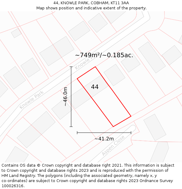 44, KNOWLE PARK, COBHAM, KT11 3AA: Plot and title map