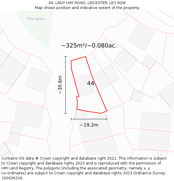 44, LADY HAY ROAD, LEICESTER, LE3 9QW: Plot and title map