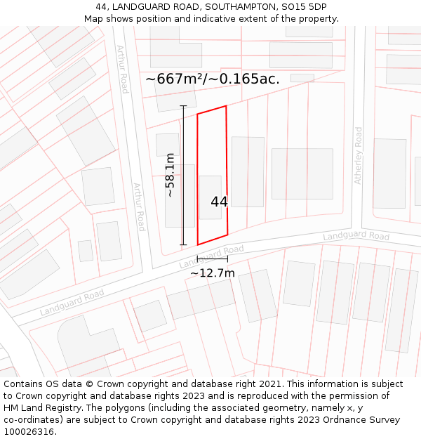 44, LANDGUARD ROAD, SOUTHAMPTON, SO15 5DP: Plot and title map