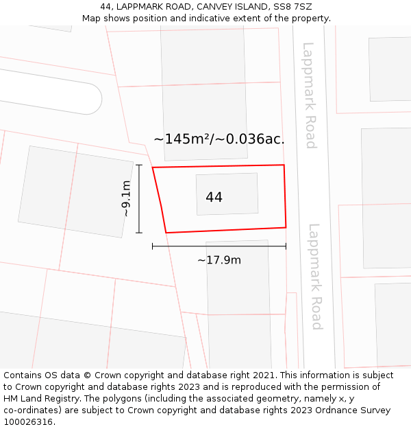44, LAPPMARK ROAD, CANVEY ISLAND, SS8 7SZ: Plot and title map