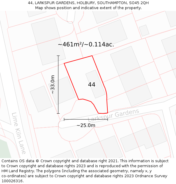 44, LARKSPUR GARDENS, HOLBURY, SOUTHAMPTON, SO45 2QH: Plot and title map