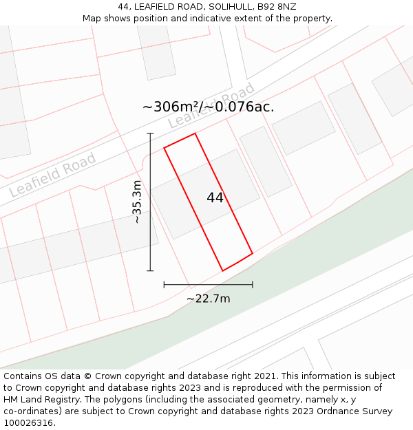 44, LEAFIELD ROAD, SOLIHULL, B92 8NZ: Plot and title map