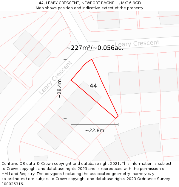 44, LEARY CRESCENT, NEWPORT PAGNELL, MK16 9GD: Plot and title map