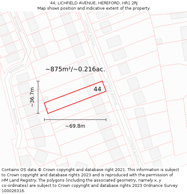 44, LICHFIELD AVENUE, HEREFORD, HR1 2RJ: Plot and title map