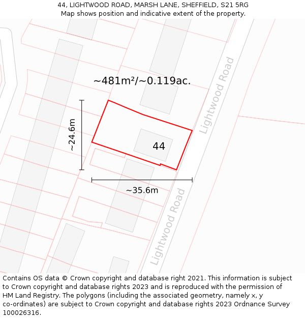 44, LIGHTWOOD ROAD, MARSH LANE, SHEFFIELD, S21 5RG: Plot and title map