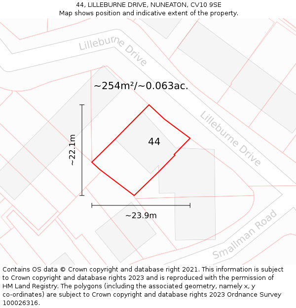 44, LILLEBURNE DRIVE, NUNEATON, CV10 9SE: Plot and title map