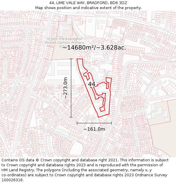 44, LIME VALE WAY, BRADFORD, BD6 3DZ: Plot and title map