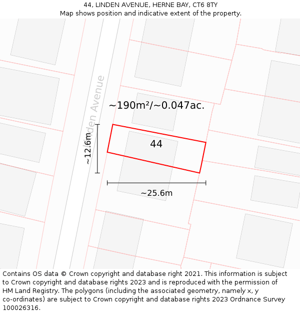 44, LINDEN AVENUE, HERNE BAY, CT6 8TY: Plot and title map