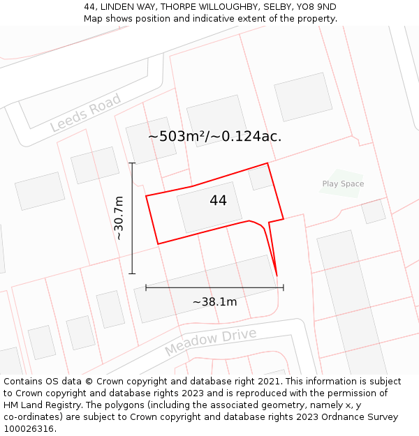 44, LINDEN WAY, THORPE WILLOUGHBY, SELBY, YO8 9ND: Plot and title map