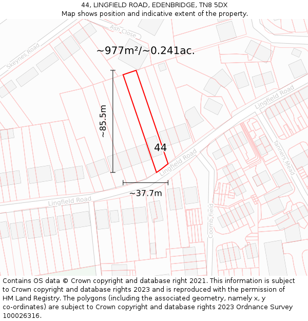 44, LINGFIELD ROAD, EDENBRIDGE, TN8 5DX: Plot and title map