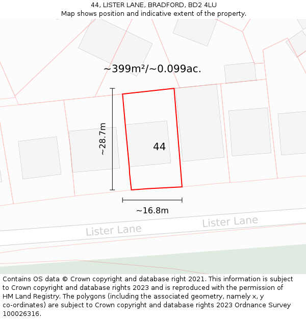 44, LISTER LANE, BRADFORD, BD2 4LU: Plot and title map