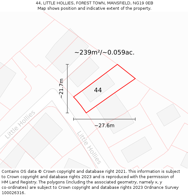 44, LITTLE HOLLIES, FOREST TOWN, MANSFIELD, NG19 0EB: Plot and title map