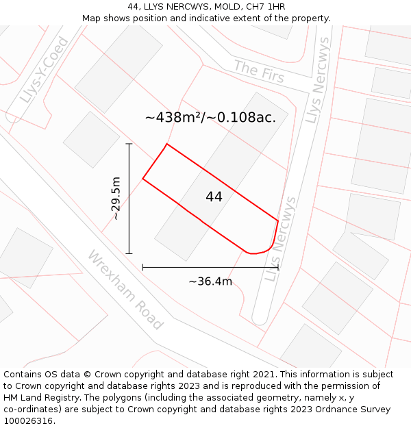 44, LLYS NERCWYS, MOLD, CH7 1HR: Plot and title map