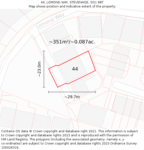 44, LOMOND WAY, STEVENAGE, SG1 6BT: Plot and title map