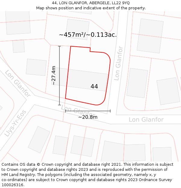 44, LON GLANFOR, ABERGELE, LL22 9YQ: Plot and title map