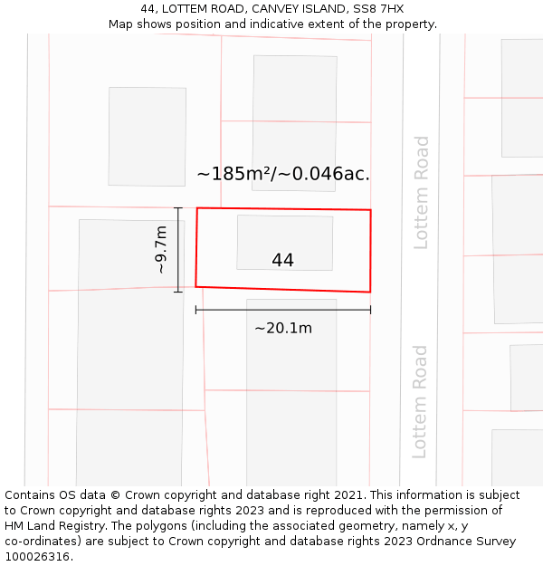 44, LOTTEM ROAD, CANVEY ISLAND, SS8 7HX: Plot and title map