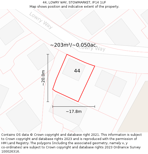 44, LOWRY WAY, STOWMARKET, IP14 1UF: Plot and title map