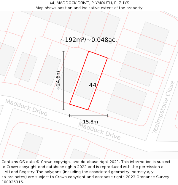 44, MADDOCK DRIVE, PLYMOUTH, PL7 1YS: Plot and title map