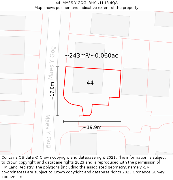 44, MAES Y GOG, RHYL, LL18 4QA: Plot and title map