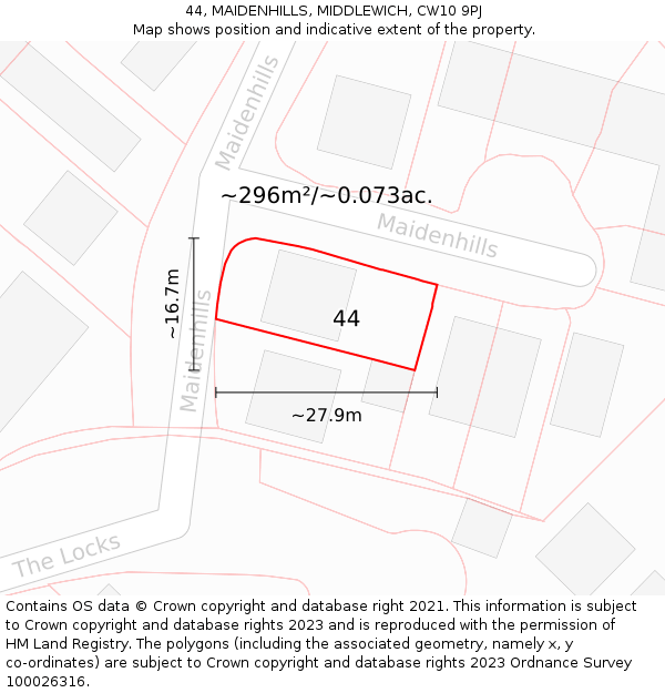 44, MAIDENHILLS, MIDDLEWICH, CW10 9PJ: Plot and title map