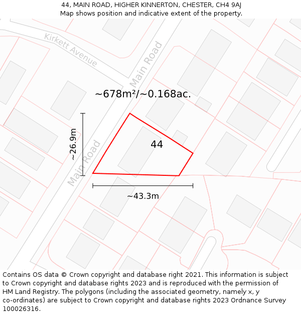 44, MAIN ROAD, HIGHER KINNERTON, CHESTER, CH4 9AJ: Plot and title map