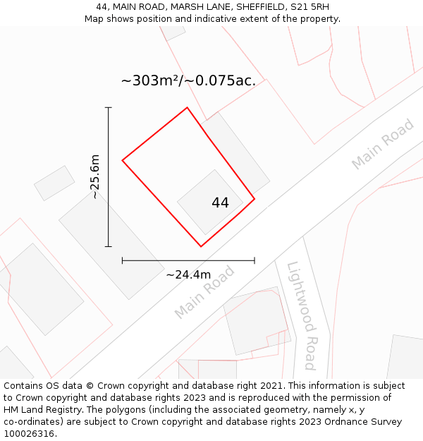 44, MAIN ROAD, MARSH LANE, SHEFFIELD, S21 5RH: Plot and title map