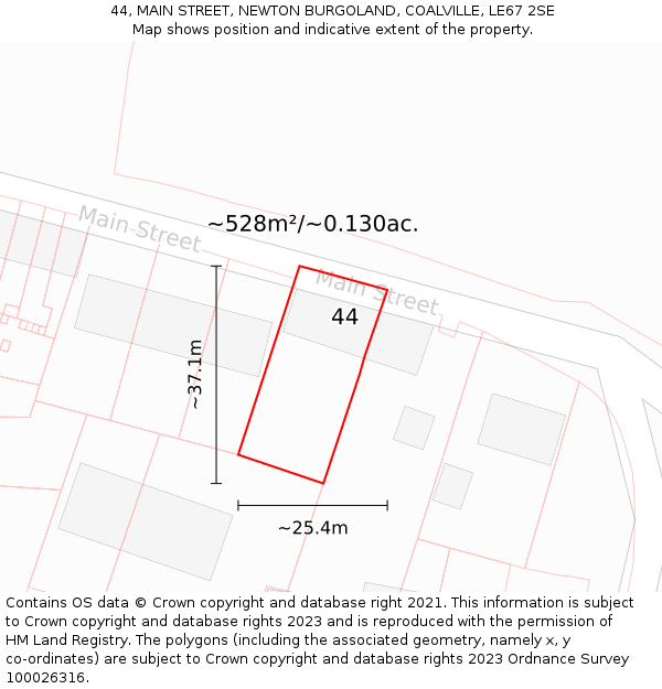 44, MAIN STREET, NEWTON BURGOLAND, COALVILLE, LE67 2SE: Plot and title map