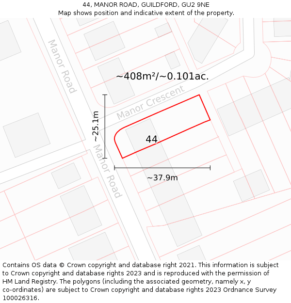 44, MANOR ROAD, GUILDFORD, GU2 9NE: Plot and title map