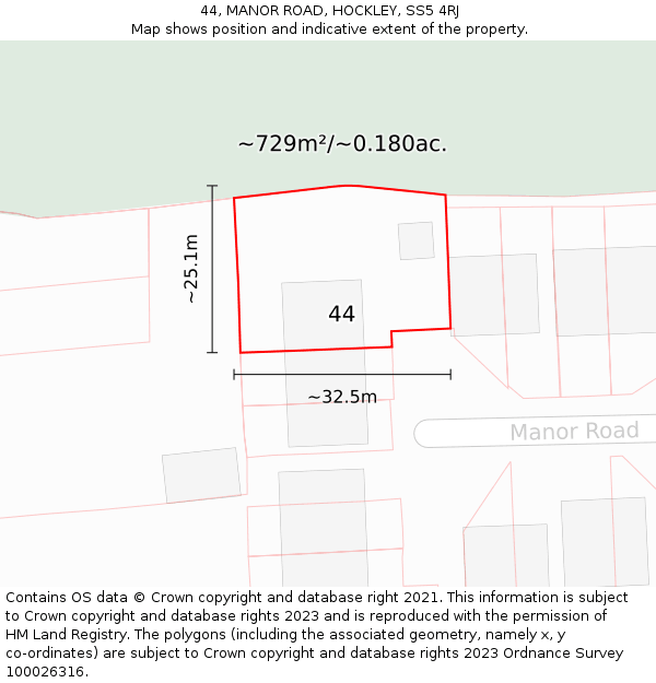 44, MANOR ROAD, HOCKLEY, SS5 4RJ: Plot and title map