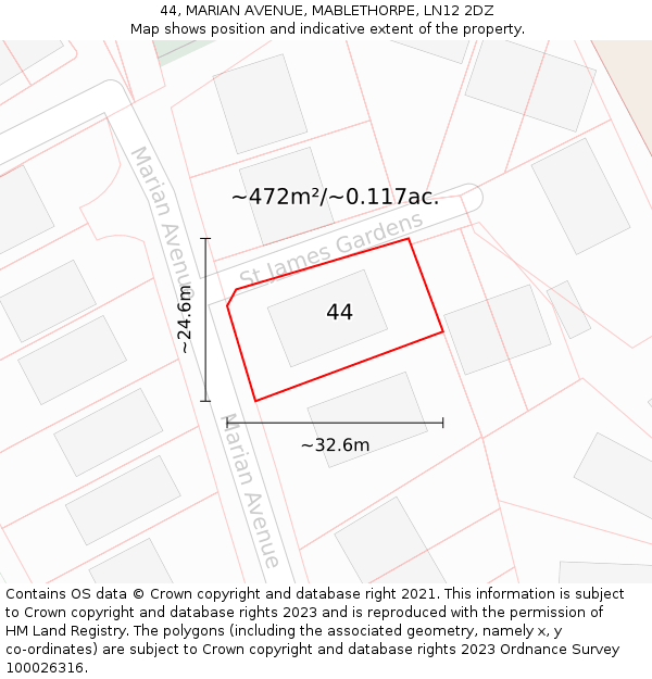 44, MARIAN AVENUE, MABLETHORPE, LN12 2DZ: Plot and title map