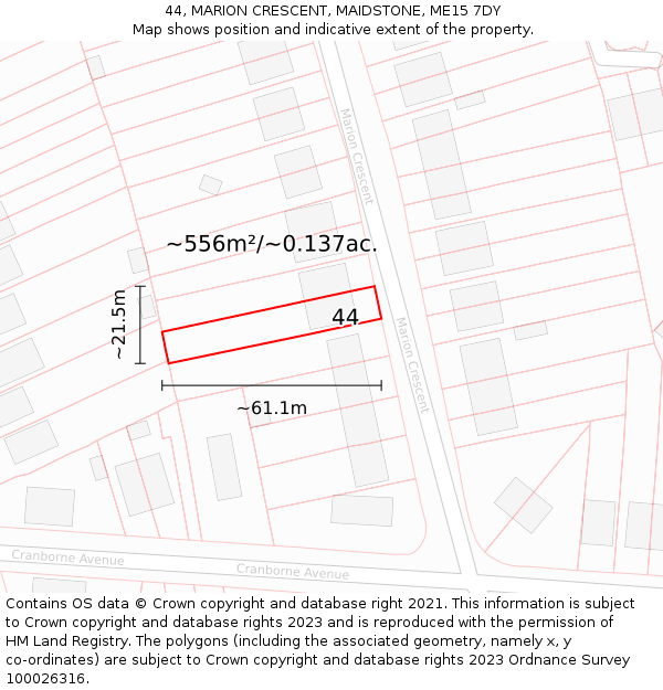 44, MARION CRESCENT, MAIDSTONE, ME15 7DY: Plot and title map