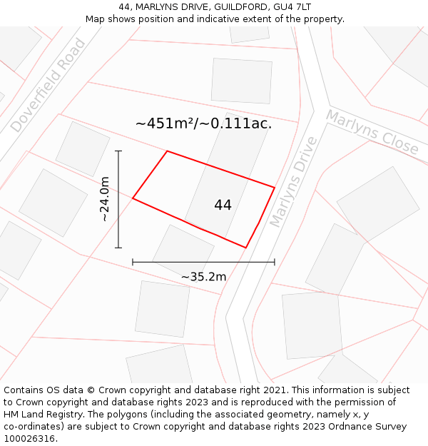 44, MARLYNS DRIVE, GUILDFORD, GU4 7LT: Plot and title map