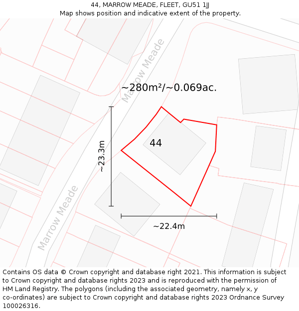 44, MARROW MEADE, FLEET, GU51 1JJ: Plot and title map